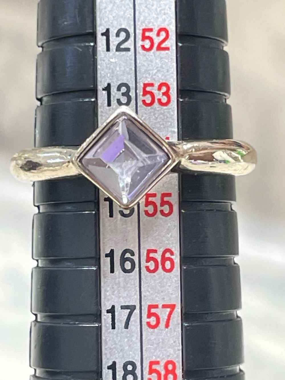 Silver Band Ring with Clear Square-Cut Gem size 7